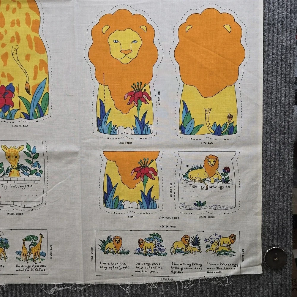 Vintage Springs Jungle Kingdom Cut Sew Fabric Panel Stuffed Animals Soft Books